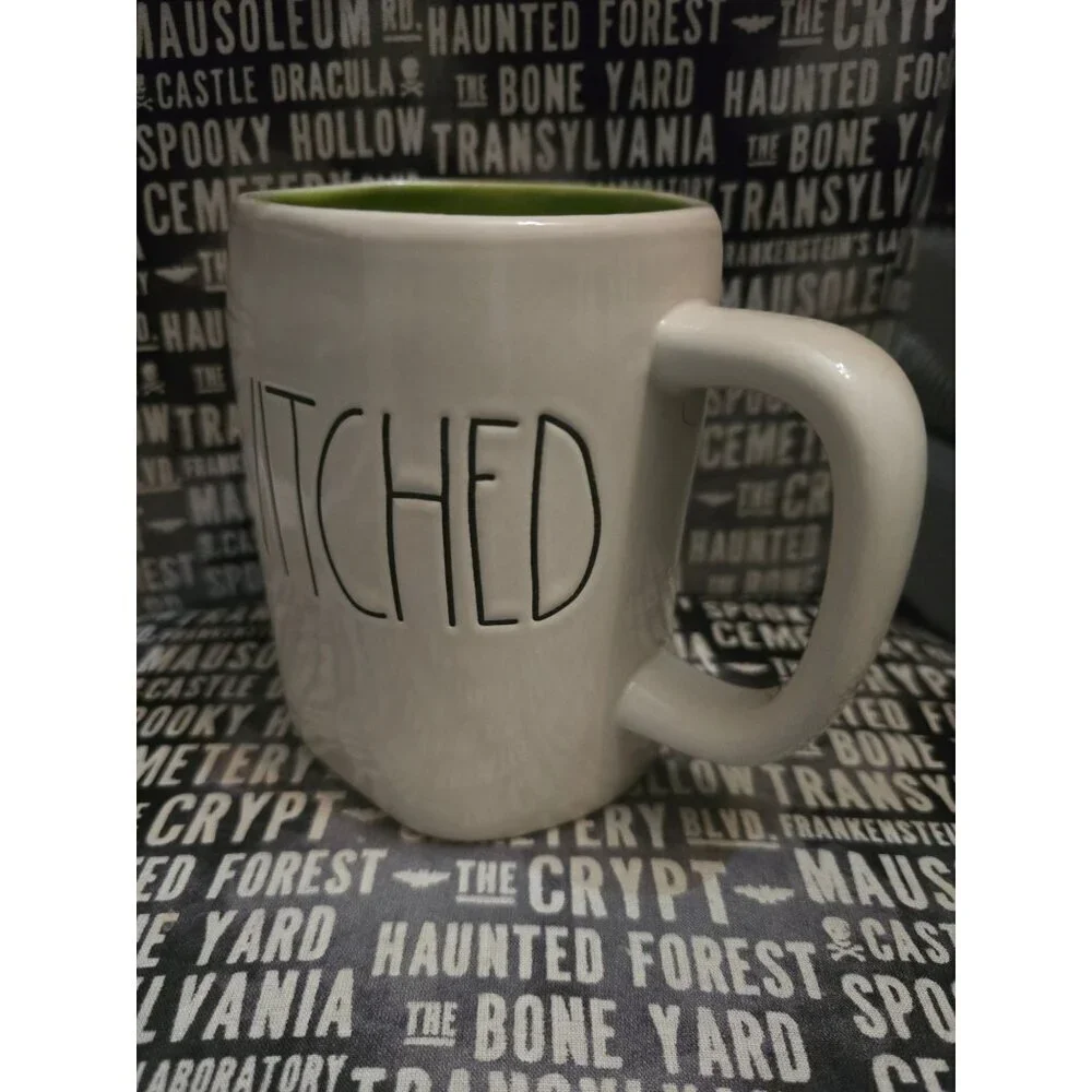 Rae Dunn Halloween Bewitched Coffee Mug Green Interior